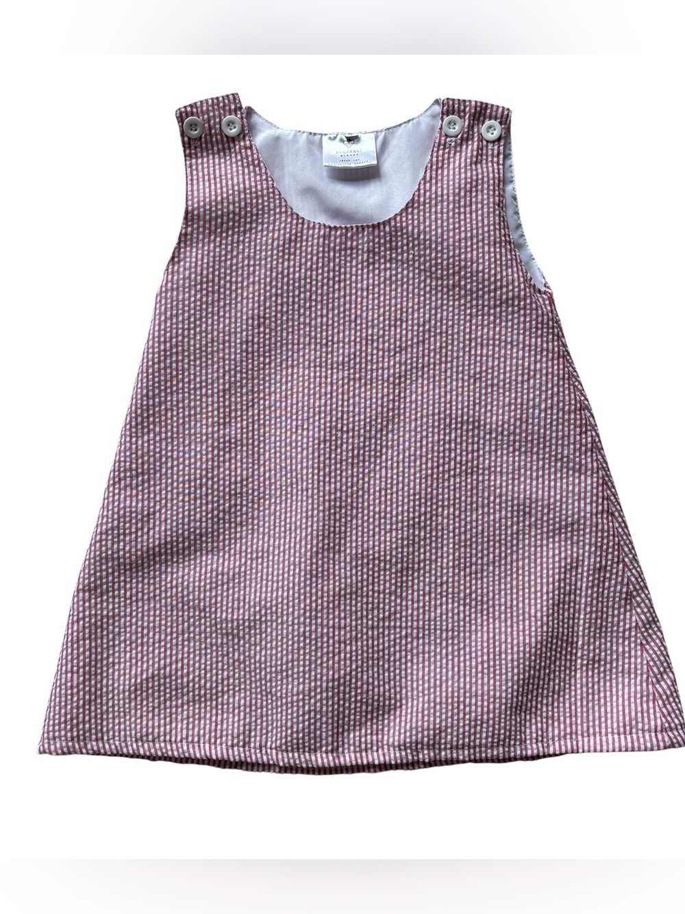 Sugar Bee seersucker dress girls toddler size 2T red and white stripes sugarbee